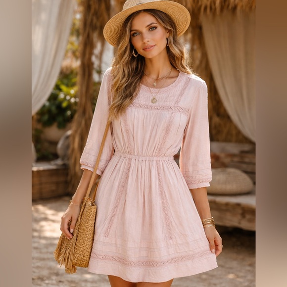 Abercrombie & Fitch Dresses & Skirts - Abercrombie & Fitch Lace-Embellished Boho Prairie Dress Petal Pink Size S - NWOT